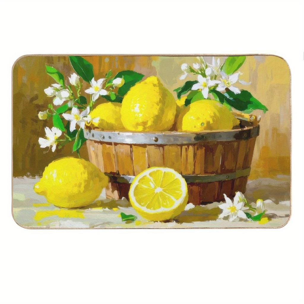 1Pcs Fresh Lemon Barrel Rubber Drying Mat Tableware For Coffee Shop Kitchen Carpet Tableware Durable Diatom Mud Table Mat Pet Coffeeware Mat