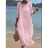 Women's Round Neck 3/4 Sleeve Midi Dress Casual Loose Solid Color Beach Vacation Long Dress