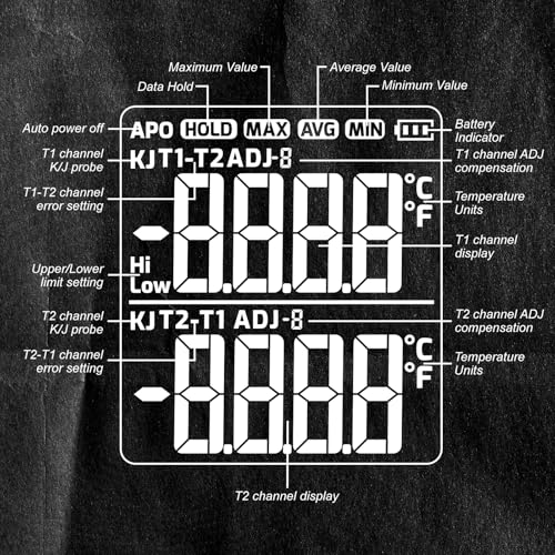 Digital K/J-type Thermocouple Thermometer with 4K-type Thermocouple, Digital Thermometer with Alarm and Adjustment Compensation, Temperature Measureme