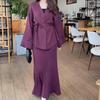 2025 Autumn European & American V-Neck Tie-Waist Short-Sleeve High-Waisted Skirt Set