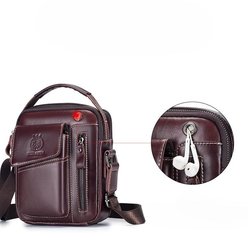 "Vintage Genuine Leather Men's Single-shoulder Bag, A Small Crossbody Bag for Commuting with A Sense of Luxury.