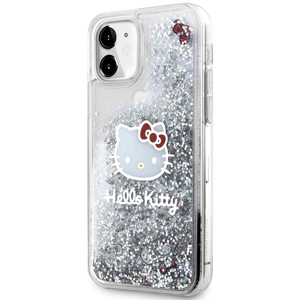 Etui do iPhone 11 Hello Kitty Liquid Glitter Kitty Head Srebrne