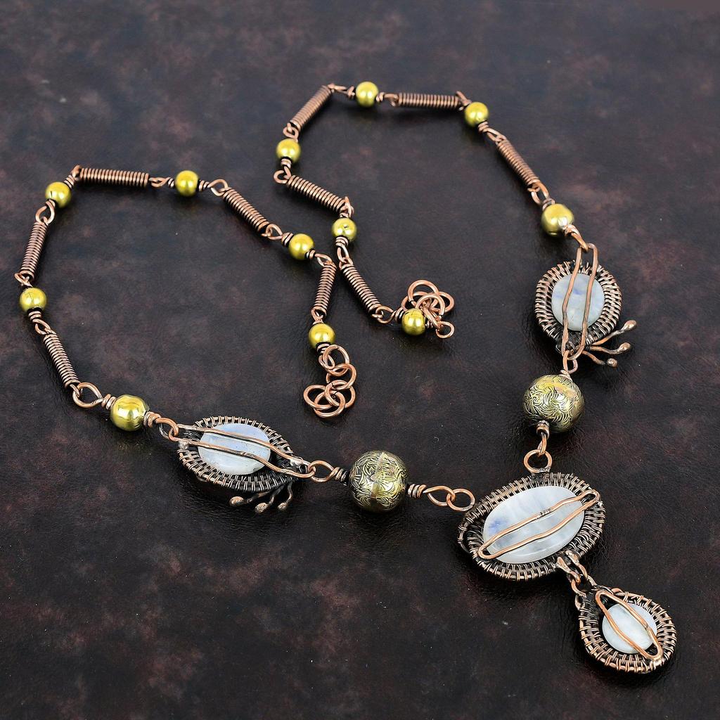 Regenbogenmondstein Halskette Kupferdraht umwickelte Halskette Verstellbare Halskette Edelsteinschmuck Handgefertigte Halskette Kupferschmuck Geschenke für Ehefrau