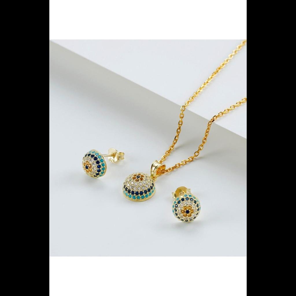 925 Sterling Silber Eye Evil Eye Schmuckset Evil Eye Bead Halskette Ohrring Set