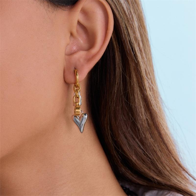 Unique Ear Jewelry Heart Pendant Earrings Stainless Steel Texture Modern Women Jewelry Present for Women and Girls