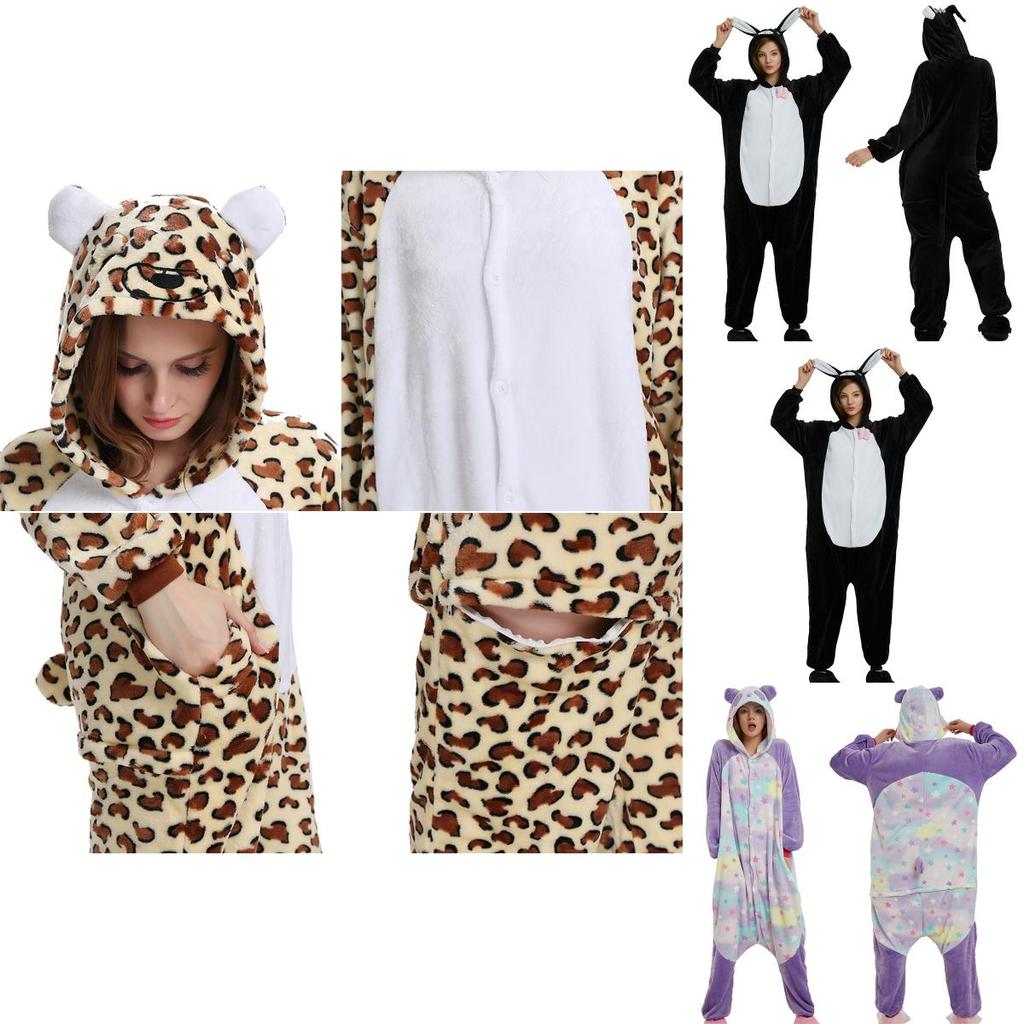 Gemütlicher Unisex Erwachsenen Tier Flanell Onsie Kostüm Pyjama mit Seitentaschen