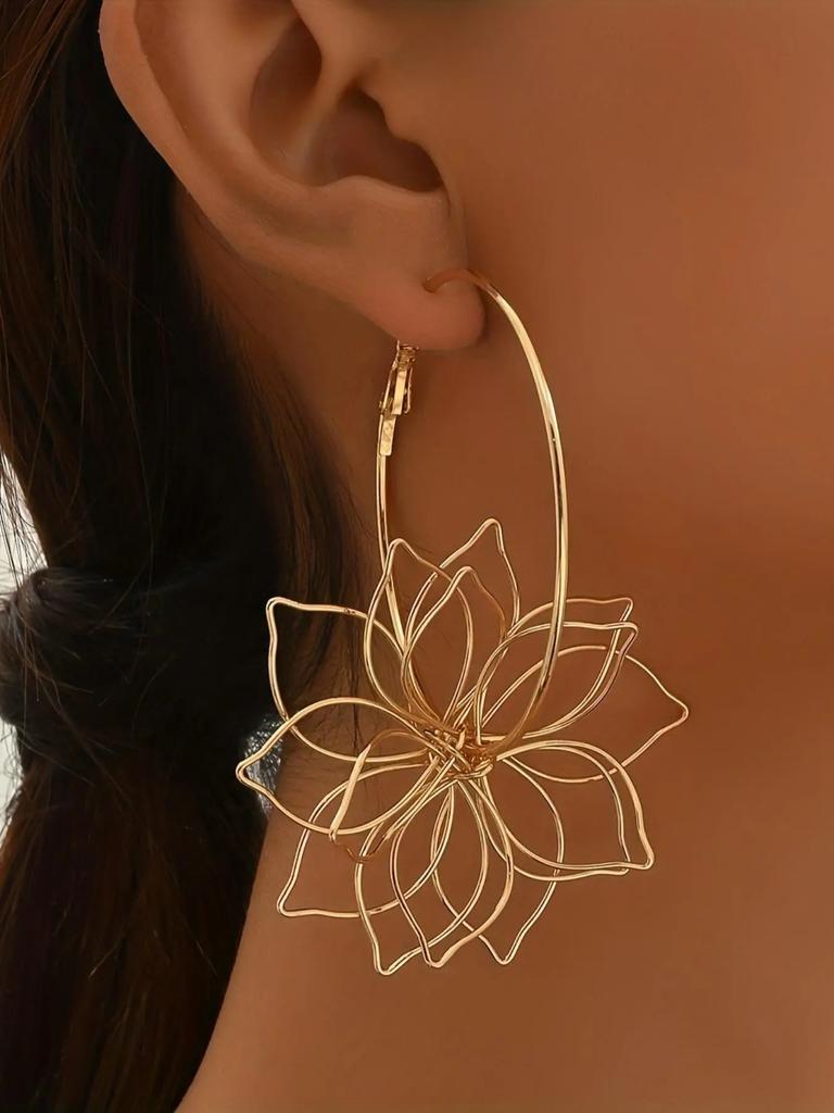 Fashion Flower Design Hoop Earrings, Trendy All-Match Jewelry for Party & Daily Wear