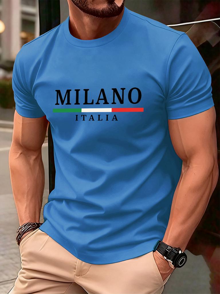 Milano Italien Flagga Färgtryck Herr T-shirt Bomull Sommar Rund Hals Kort Ärm Toppar Mjuk Överdimensionerad T-shirt Vardagliga Herrkläder