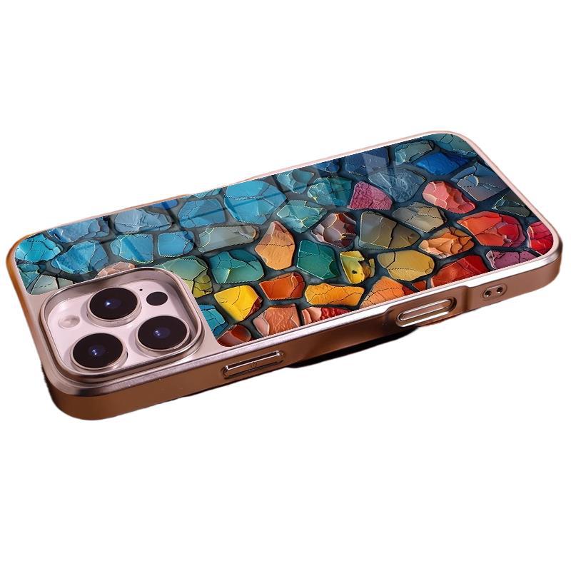 Light luxury retro art sense dopamine crack iPhone17 phone case Apple 14promax glass case