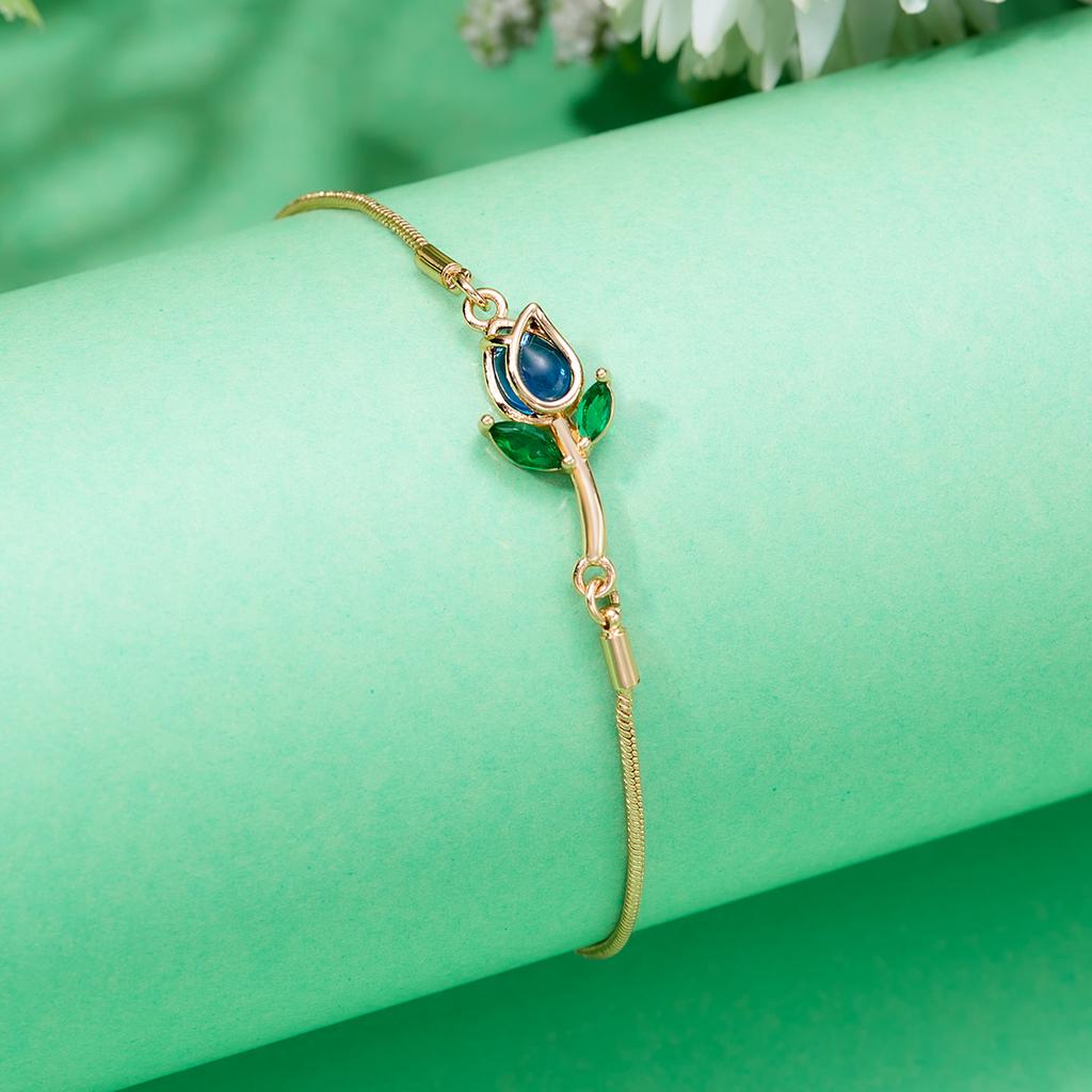 Light Luxury Zircon Tulip Flower Clavicle Chain Necklace for Women Elegant Brass Pendant Bracelet Fashion Party Jewelry Gift