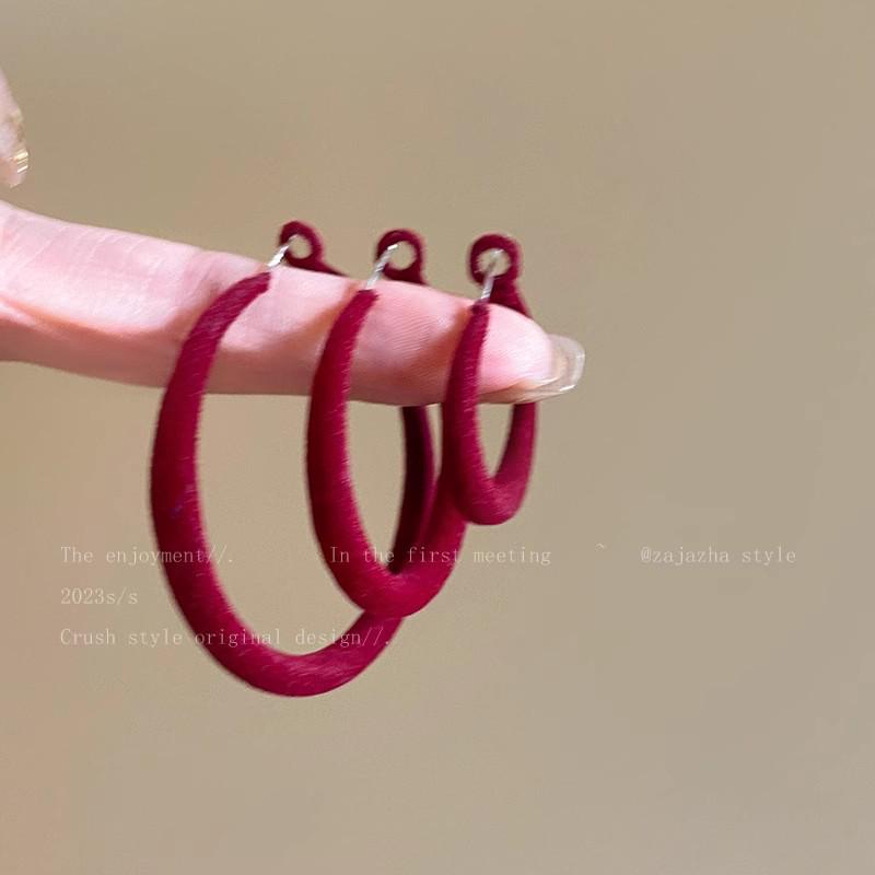 Ankola Red Flocking Large Circle Earrings for Women - Autumn/Winter Style, Bold, Versatile, High-End.
