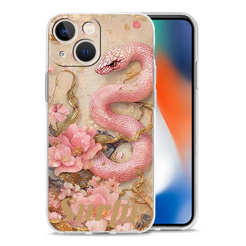 Phone Case For iPhone 17 Air Cases iPhone 16 15 12 13 14 Pro Max SE 7 8 Plus iPhone11 Clear Soft Cover Blossom Pink Snake