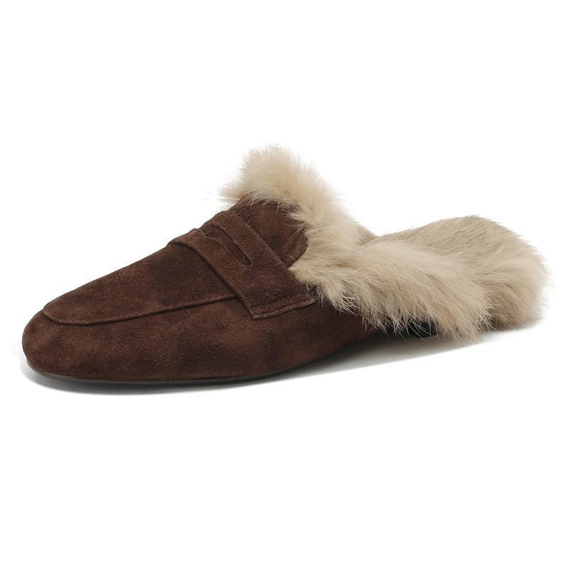 

Женские 2025 Осень/Зима Плоские Замшевые Бархатные Меховые Шлепанцы-Мюли Size 40