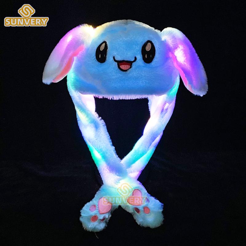 Non-Toxic Jumping Rabbit Hat Plush Ear Funny Glowing Ear Moving Bunny Hat Cosplay Halloween Christmas Party Hat 5-18 Years And Adult