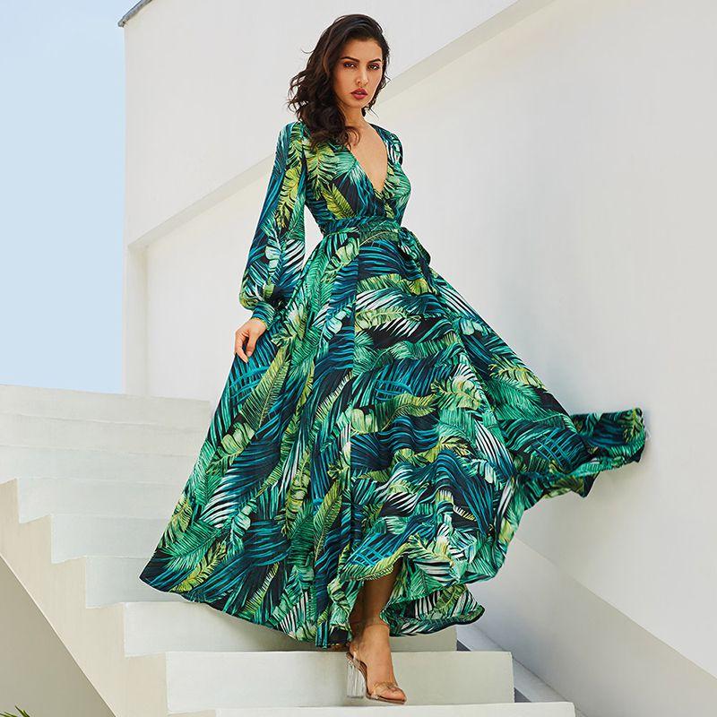 Elegant Women Ladies Chiffon Boho Long Sleeve Maxi Dress For Evening Events