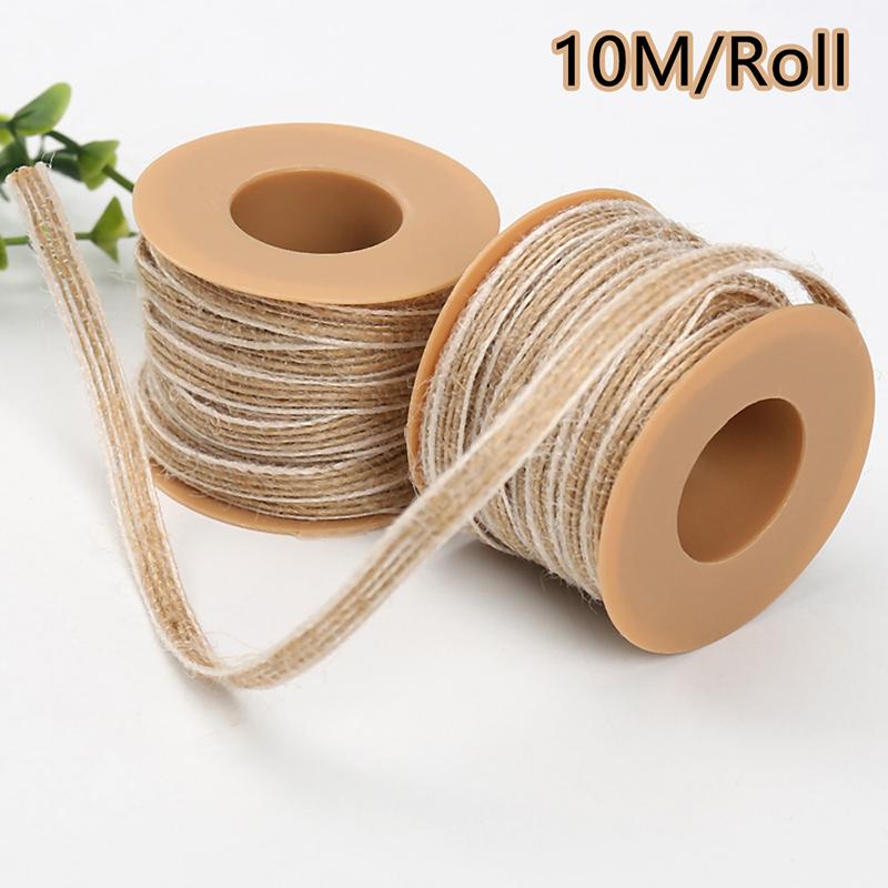 10M/Rolle DIY Basteln Geschenkverpackungsband Retro Jute Leinen Satin Spitze Landhochzeit Partydekoration Weihnachten