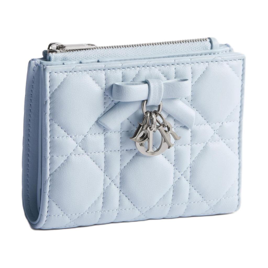 Lady Dior Dahlia Silver Metal Letter Accessories Cannage Bow Lambskin Wallet Women wallet blue S2605PUQA-M39Z