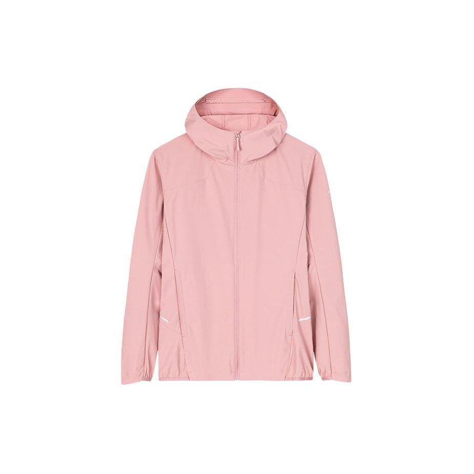 Anta Outdoor Series Solid Color Zip-Up Hooded UV Protection Sportswear Women Outerwear Soft-Pink 162420609-2