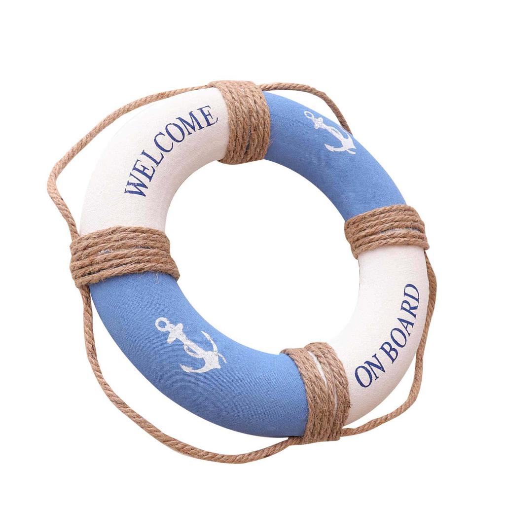 1Pcs 30Cm Lifebuoy Wall Hanging Decoration Blue Iron Anchor Mediterranean Style Door Sign for Cafe Restaurant Club Home Decor