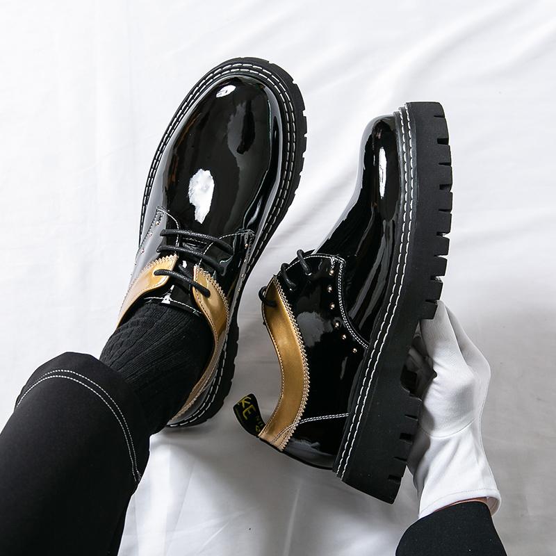 

Men Oxfords Black Platform Elevator Punk Lacing Shoes Street Style Thick Sole Leather Shoes EU:46 золотой