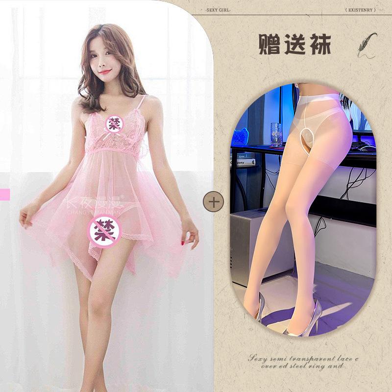 Sex underwear European and American temptation suit women's transparent suspender large size lace mesh large size