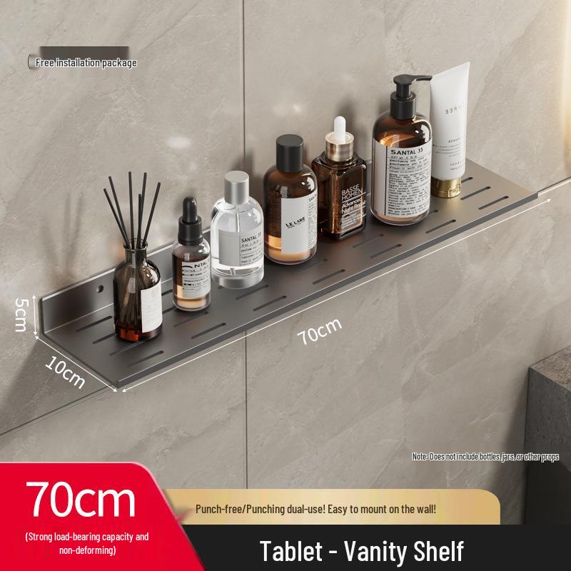 Wall-Mounted No-Drill Bathroom Vanity Shelf with Space for Faucet and Mirror