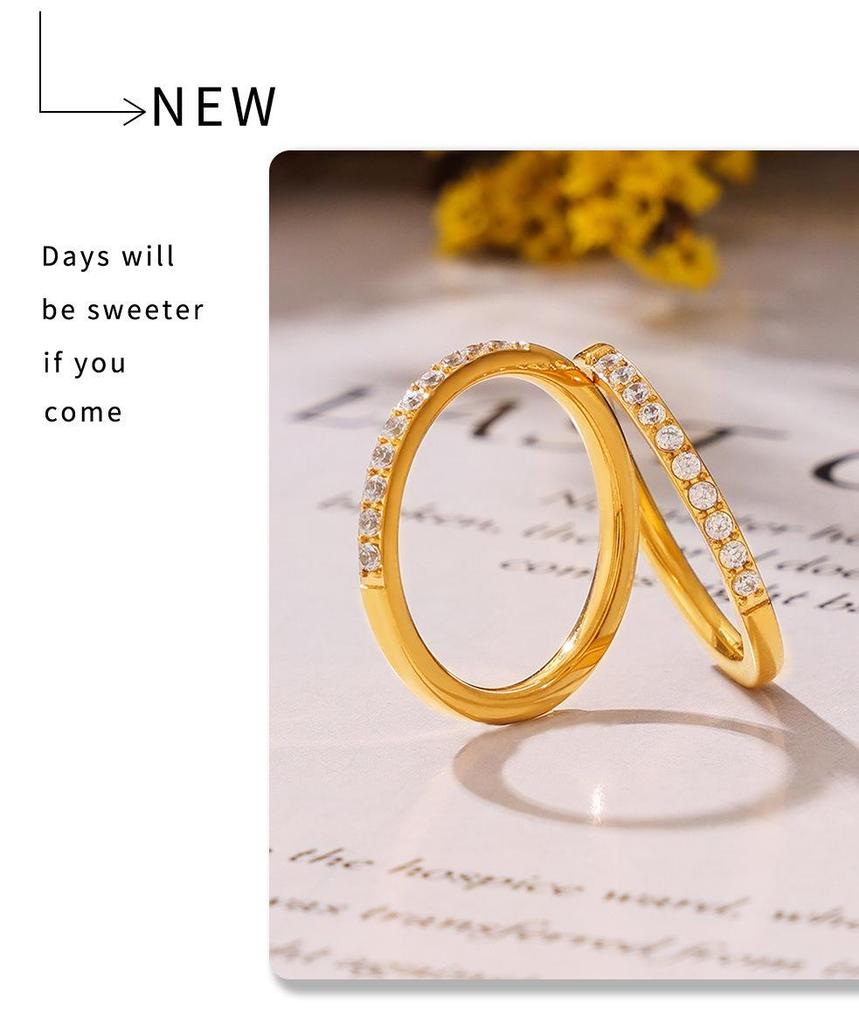 18K Gold Plated Titanium Steel Geometric Zircon Ring - European & American Style
