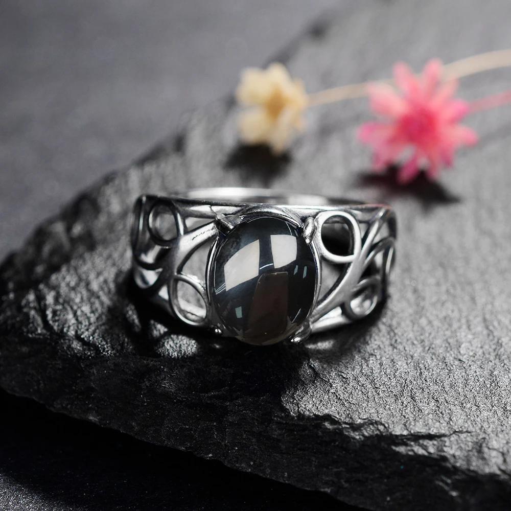 CopperRing for Women 8*10mm Oval Round Natural Black Agate Ring Gift Sun Shaped Retro Luxury Fine Jewelry