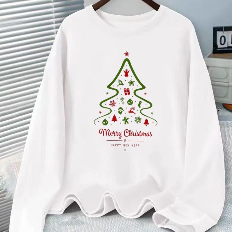 (Asian Size) Tree Watercolor Cute Print T Shirt Christmas New Year Graphic Tee Women Autumn Winter Casual Fashion Top Clothing Long Sleeve T-shirts