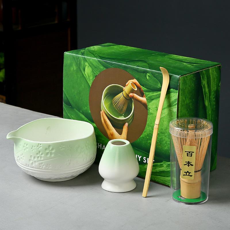 Japanese Style Ceramic Matcha Making Set Ceramic Bowl Matcha Teapoon Whisk Set Matcha Kit Gift Box Tea-making Accessories New