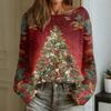 Women's Fashion Round Neck Long Sleeve Christmas Print Casual Pullover Sweater Top
