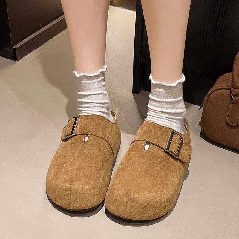 Thick-bottomed bag head half slippers women's outer wear 2025 summer new Korean version fashion belt buckle one pedal Boken cool slippers