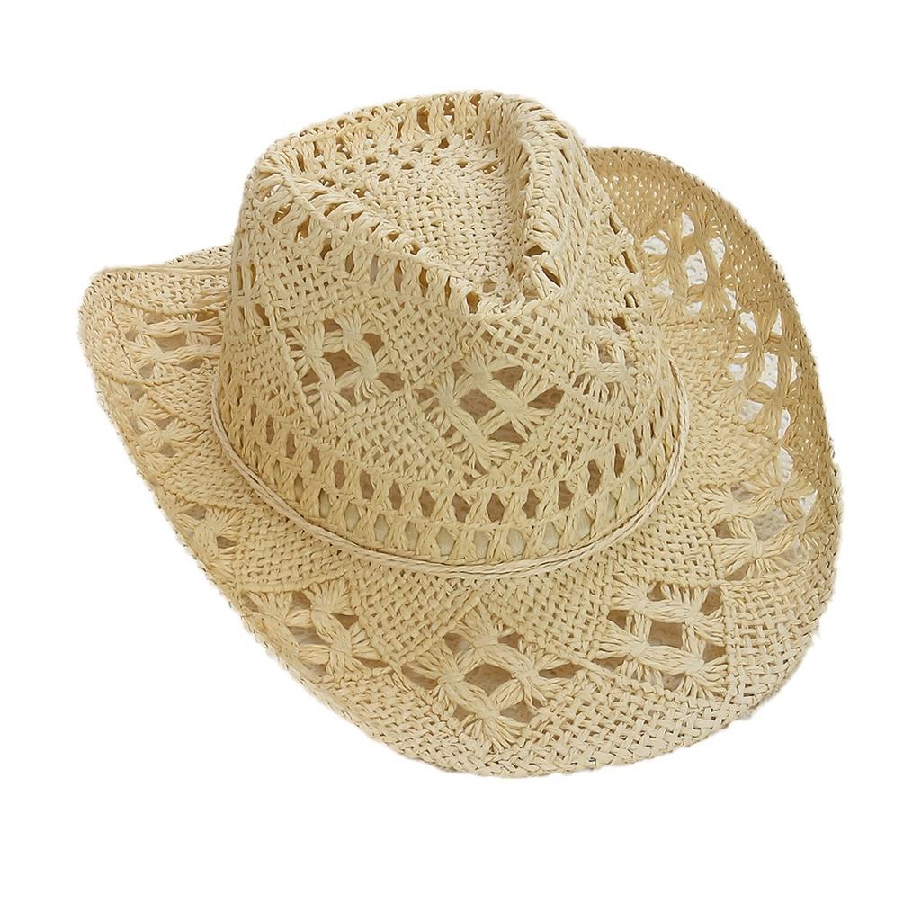 Summer Woven Denim Hat Outdoor Sun Shading and Sun Protection Straw Hat Women's Hollowed Out Large Eave Beach Hat