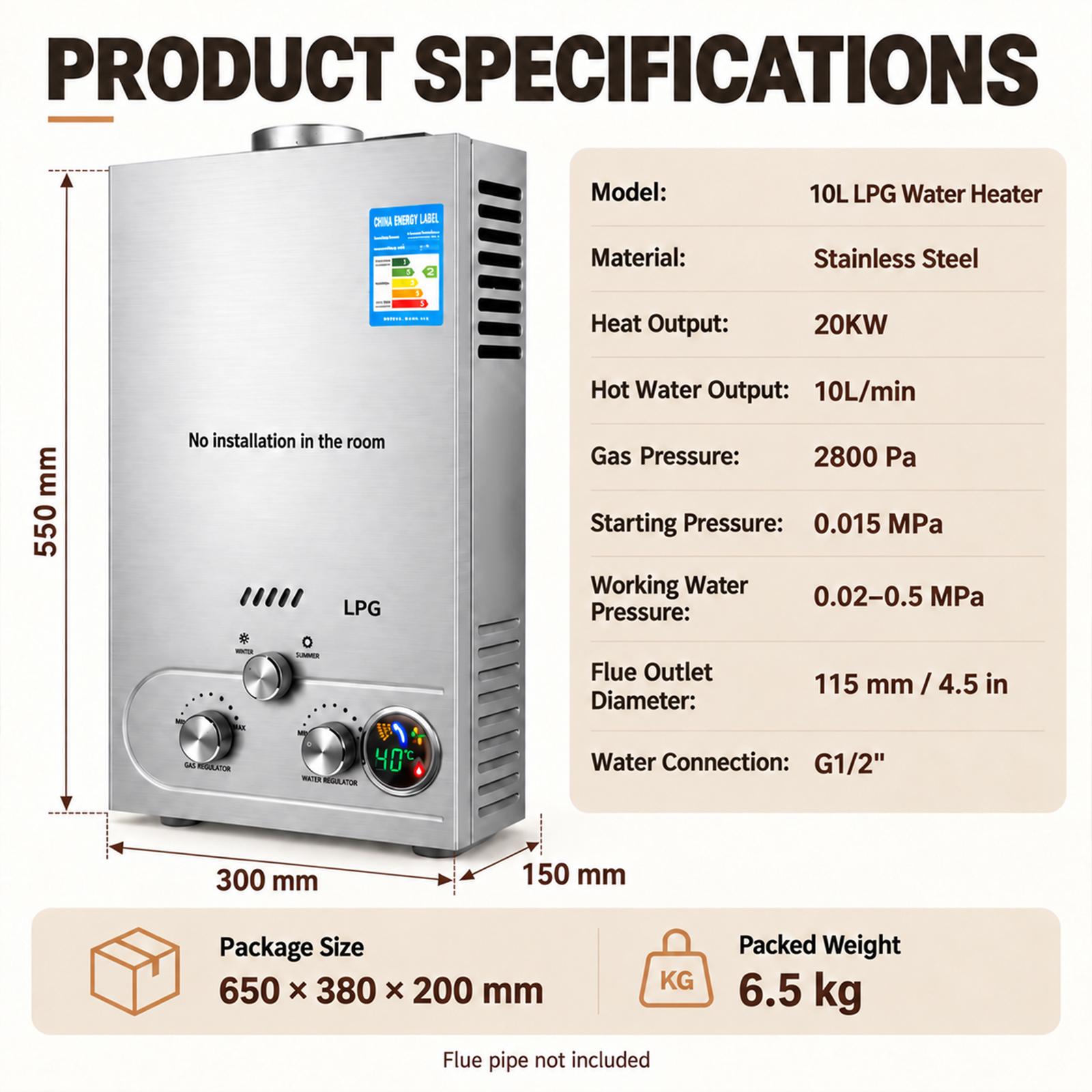 6L-18L LPG Tankless Water Heater Propane