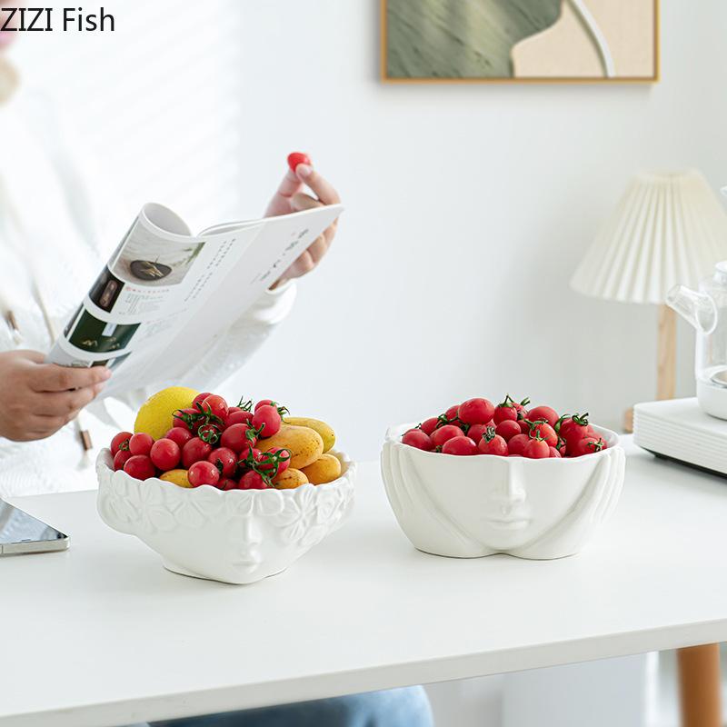 Girl Sculpture Fruit Bowl Creative White Storage Tray Dessert Plate Fruits Plate Living Room Coffee Table Household Fruit Tray