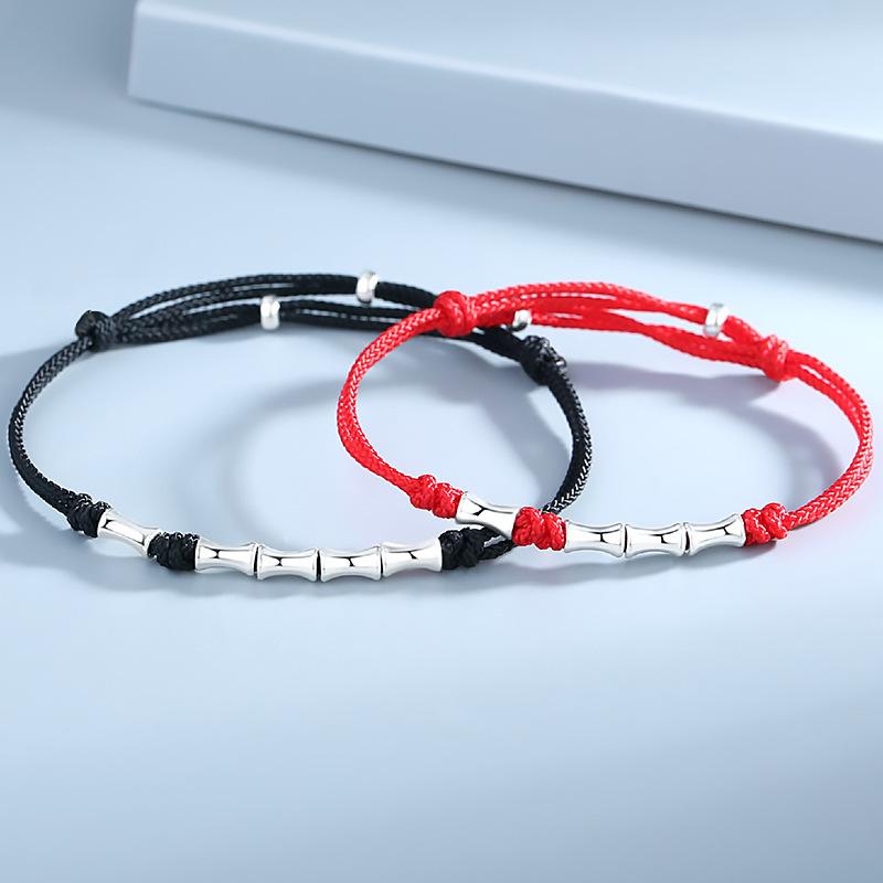 A pair of couple's bracelets s9Silver bamboo knot red rope bracelet for men and women, simple style