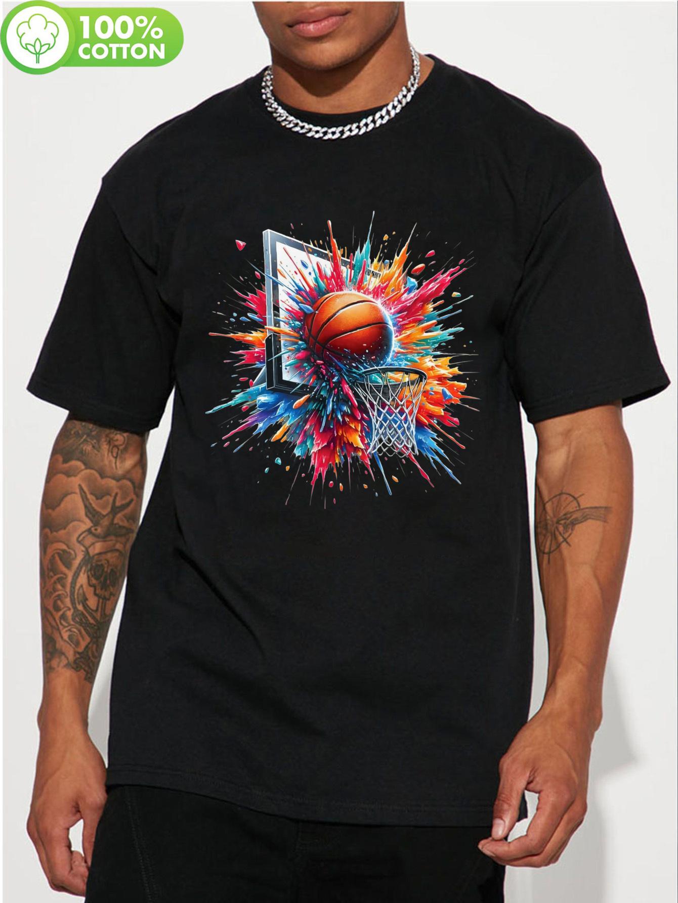

LocalColorful Basketball Tie-Dye Graphic T-shirt - 100% Cotton Soft Breathable 180g S