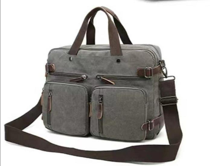 

Versatile Canvas Shoulder Bag: Compact Cross-Body Laptop Backpack for Business & Travel темно-серого