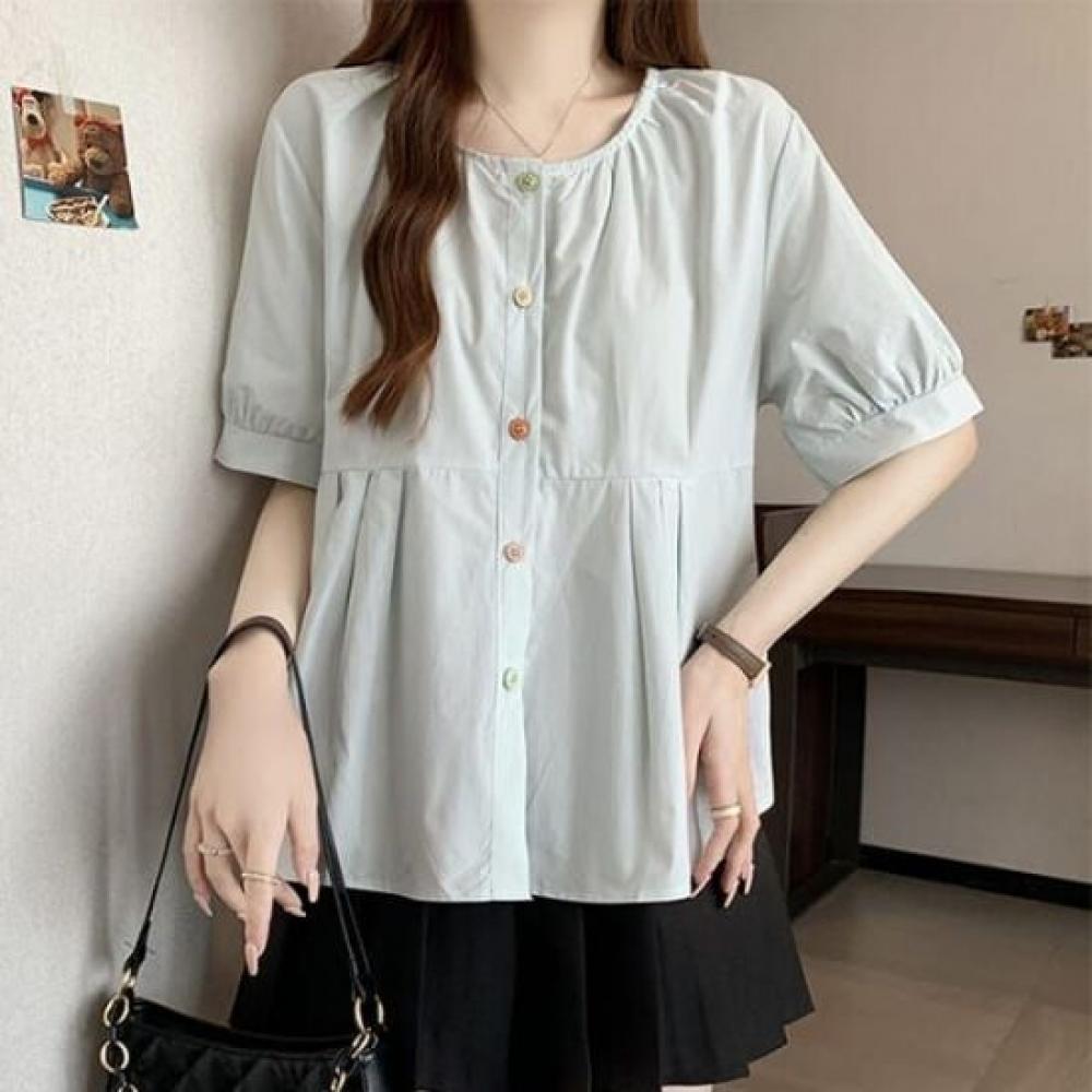 Navava Women Cute Pastel Round Neck Short Sleeve Blouse Nb2622