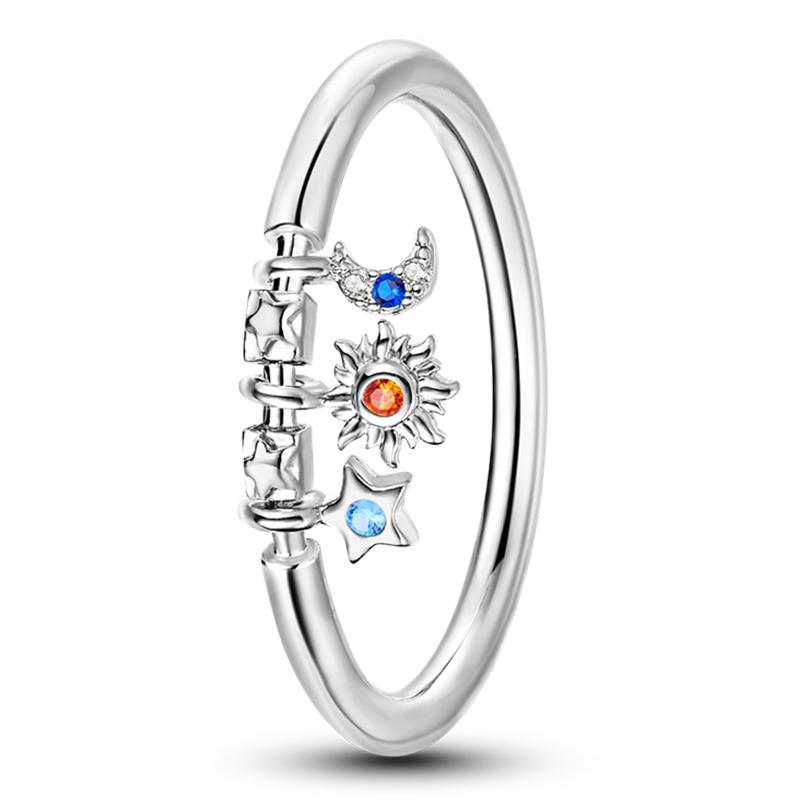 Rings 925 Silver Star Moon Colorful Sparkling Zircon Simple Rings For Women Exquisite Wedding Engagement Birthday Jewelry Gifts