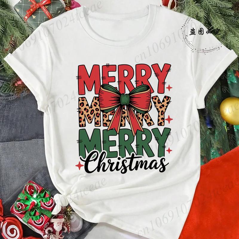 Merry Christmas Reindeer Print TShirts for Women Casual Short Sleeve Tee Shirts Fashion TShirts Womens Christmas Party Tops S