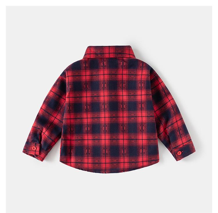 2026 Spring Kids' Blue Plaid Embroidered Long Sleeve Shirt for Boys