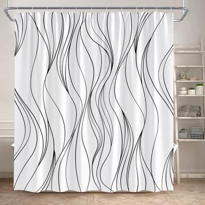 Svartvitt randigt duschdraperi Moderna geometriska linjer Konst Minimalistiskt mönster Badgardin Polyester Hem Badrumsinredning