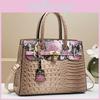 Fashion Color Blocked Gold Buckle Decor Crocodile Texture Women Shoulder Bag For Casual Outings