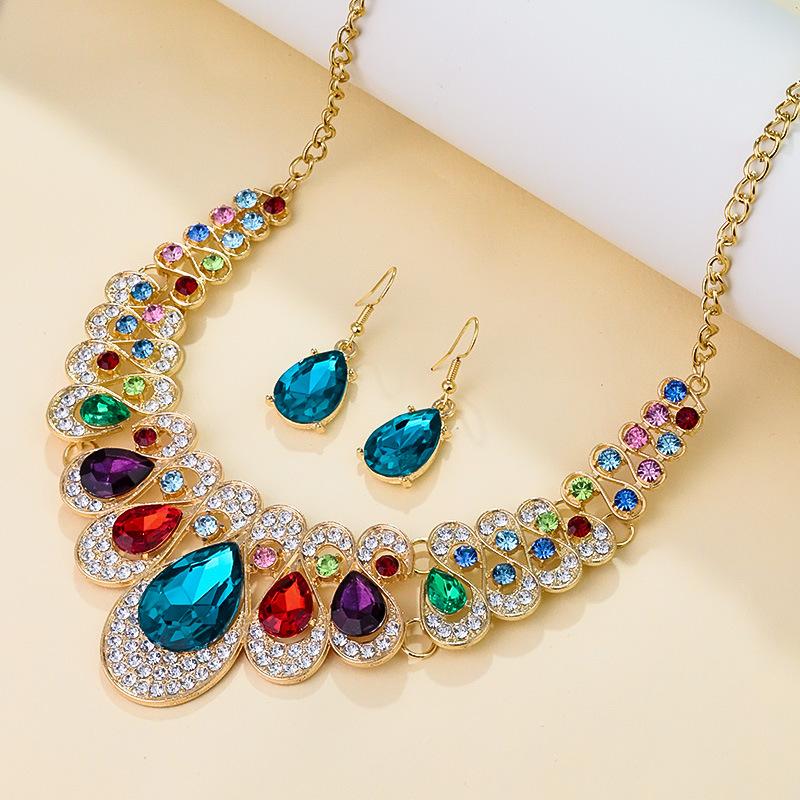 Water Drop Pendant Chocker Necklace Earrings Wedding Bridal Crystal Jewelry Sets