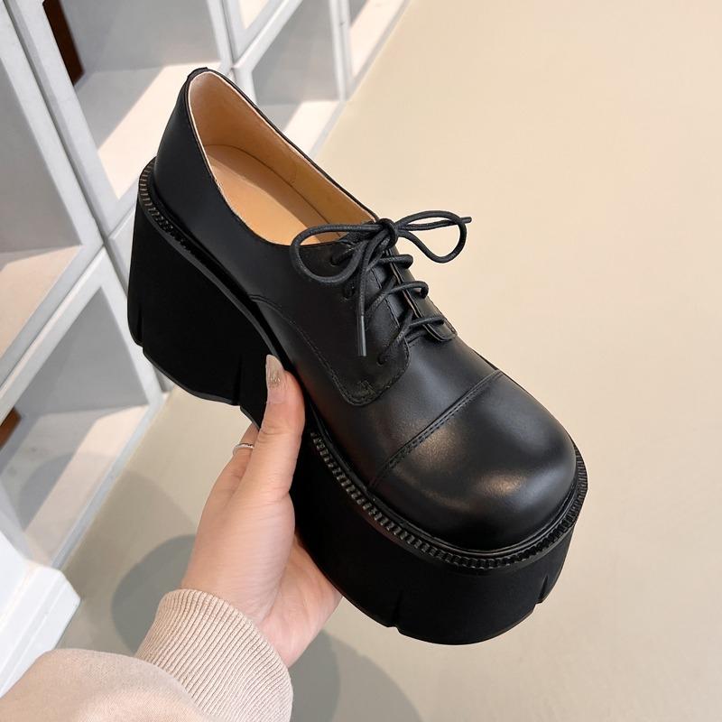 

Fashion 2025 new Womens Chunky Heeled Pumps Lace Up Elegant Oxford Platform Pumps for Women Height Increase Design Party Cosplay Shoes 34 чорний