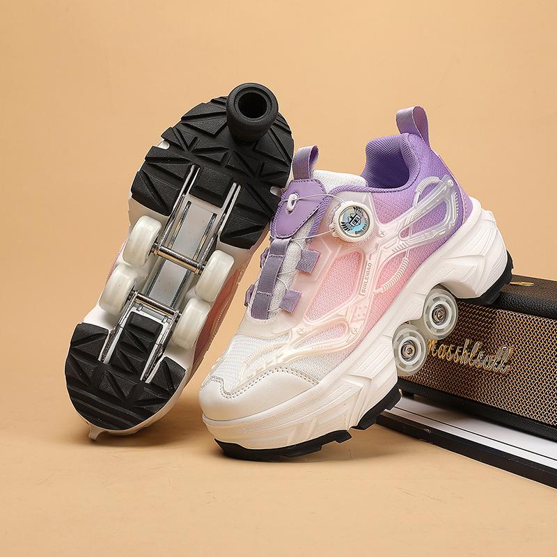 

Children s four-wheel pulley shoes for women, can shrink double rows of deformed shoes with one click for girls 35 (inner length 22.5cm) розовый