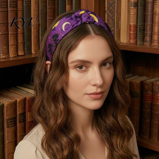 Non Slip Hair Hoop for Girls Halloween Headbands Women Girls, Wide Knotted Headband with Witch Spider Web Ghost Pumpkin, Accessories Party Cosplay,
