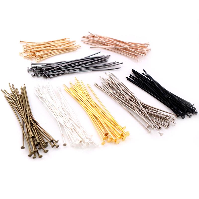 200pcs/Bag 20 25 30 40 50 60mm Flat Head Pins Gold/Silver Color/Bronze/Rhodium Headpins For Jewelry Findings Making DIY Supplies