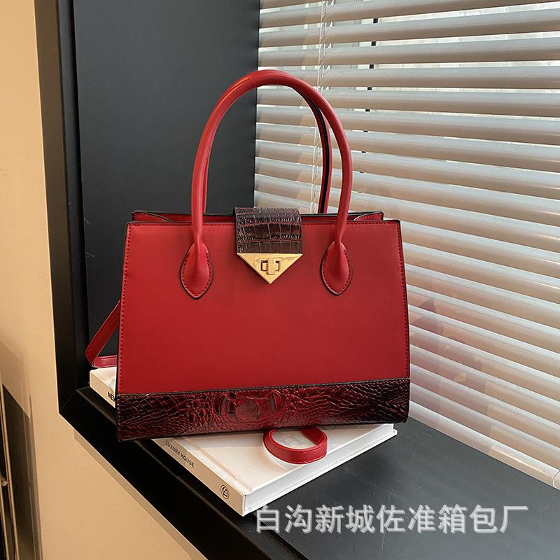 New autumn women's bags, fashionable splicing tote bags, high-end women's large-capacity one-shoulder oblique span handbags